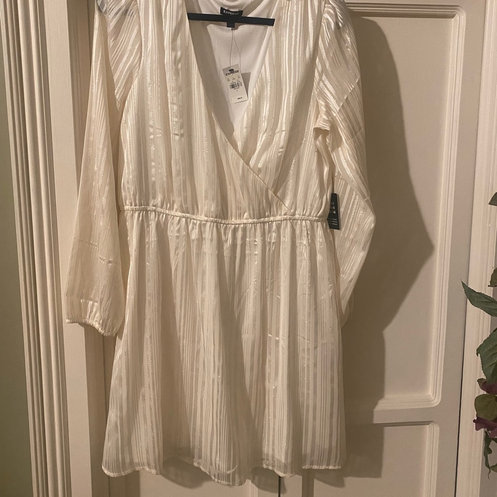 Express, white and gold shimmer dress